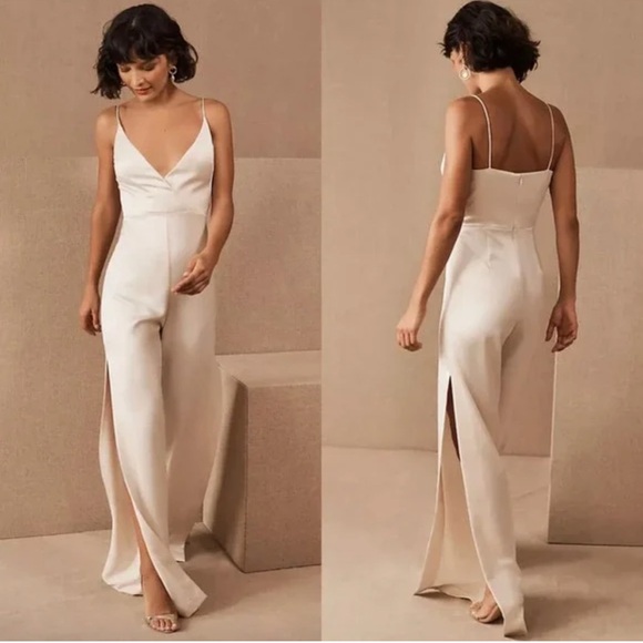 BHLDN Monique Lhuillier Bridesmaids Doutzen Wide Leg Jumpsuit In Ivory New